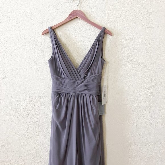 NWT Monique Lhullier Smoke Grey Pleated Chiffon Bridesmaid Dress 4 - Picture 4 of 5